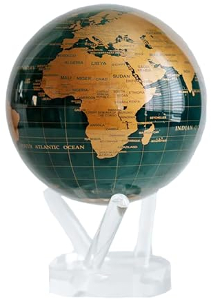 MOVA Globe – Green and Gold 11.5 cm with Base, Solar-Powered Rotating Globe, No Batteries or Cords Required, Unique Gift and Decorative Piece