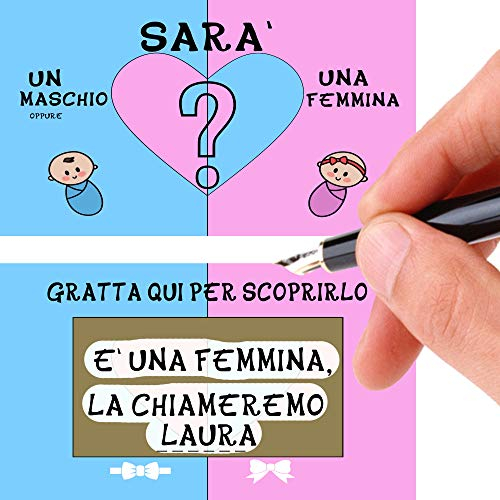 Aurìca Gratta e Scopri Baby Shower Boy or Girl Party Kit 15 Bigliettini Nascita Da Personalizzare - Fai Scoprire Il Sesso E Nome Del Nascituro Consegnandoli A Parenti E Amici - Made in Italy