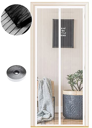 Fliegengitter Tür Magnet Insektenschutz, Verschiedene Größen,70 x 210cm, Magnetvorhang ist Ideal für Balkontür Wohnzimmer und Terrassentür, Kinderleichte Klebemontage Ohne Bohren, Weiße Streifen
