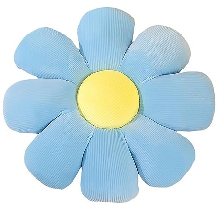 NatureMan Blumen-Bodenkissen, Gänseblümchen-Form, niedliches Sitzkissen, Plüsch-Stuhlkissen, Überwurfkissen, Heimdekoration für Mädchen und Frauen, zum Lesen, Schlafzimmer oder Fernsehen (blau, 55 cm)