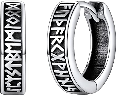 FaithHeart 925 Silber Rune Ohrstecker für Herren Damen Wikinger Schmuck Punk Creolen Ohrstecker für Weihnachten Geburtstag