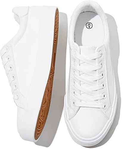 SERNIAL Women's White Tennis Shoes PU Leather Sneakers Casual Walking Shoes for Women(White,US7)