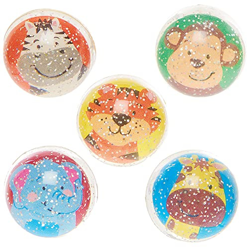 Baker Ross FX656 Balles rebondissantess animaux de la jungle - Lot de 10, Petits jouets musicaux pour remplir les sacs de fête des enfants