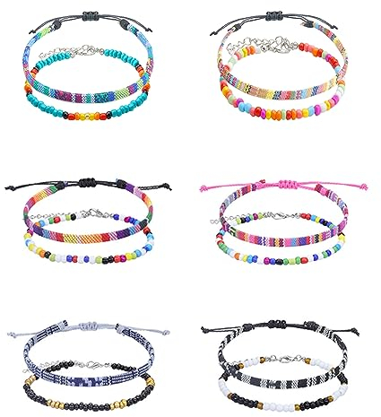HENGBIRD 12 Stück Boho Armbänder Geflochten,Surfer Fußkettchen Armbänder,Freundschaftsarmbänder Verstellbar Gewebte,Beach Armbänder Fußkettchen mit Perlen Damen Mädchen Strand Accessoires Handmade