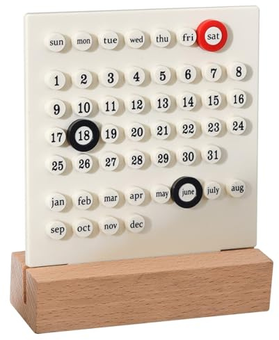 Calendrier de bureau,calendrier perpétuel en bois acrylique avec anneaux,Calendriers En Bois Pour Enfants,en boiss acrylique pour anneau, Calendriers Perpétuel De Bureau à Réglage Manuel(Blanc)