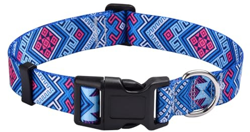 Mihqy Dog Collar for Large Dogs, Fashion Design, Blue Ethnic Style,L | Neck Fit 14.9-24.8, Multiple Patterns,4 Sizes for Small Medium Large Dogs, Comfortable for Walks and Outdoor Hikes