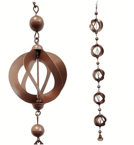 Cadena de lluvia Cadena de lluvia Garden Cadena de lluvia 42.52 pulgadas Cadenas de lluvia colgantes para canaletas Caqueta de receptores de lluvia giratoria con campana retro de viento para decoraci