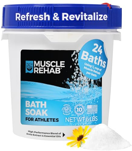 Muscle Rehab Sports Recovery Epsom Salt Bath Soak | 6 lb Pail : Professional Strength Magnesium & Arnica Formula for Deep Muscle Relief, Stiffness, & Fatigue | Natural Peppermint & Eucalyptus