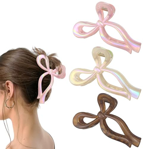 3 Pcs Strong Hold Bow Claw Clip, Bow Hair Clip Hair Clips for Girls Women, Stylish Large Hair Clips for Thick Hair (3 Pcs)