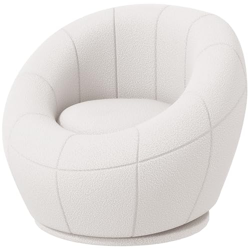 HOMCOM Fauteuil lounge petit fauteuil pivotant avec accoudoirs en peluche pour salon blanc