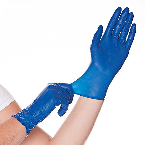 FRANZ MENSCH 100 Stück Hygostar Latexhandschuhe Soft Blue | puderfrei, Packung, blau, 8/M, L: 24cm, Einweghandschuhe, Professionelle Handschuhe, Latexhandschuhe