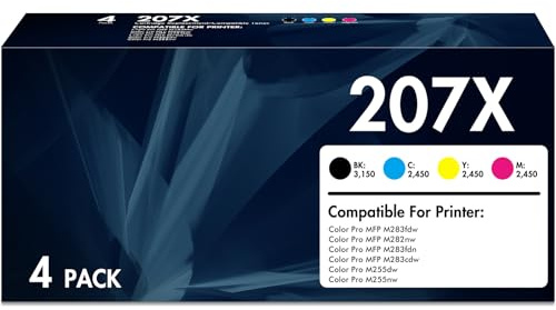 207X 207A Toner Cartridge compatibile for HP 207X Color LaserJet Pro MFP M283fdw M255dw M282nw M283fdn M283CDW M255nw W2210X W2211X W2212X W2213X - Black Cyan Yellow Magenta With Chip 4-Pack