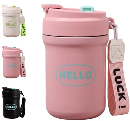 Yemiany Mug Isotherme Café 500ml avec Couvercle Étanche, Tasse Isotherme, Tasse à Café en Acier Inoxydable Double Paroi - Rose
