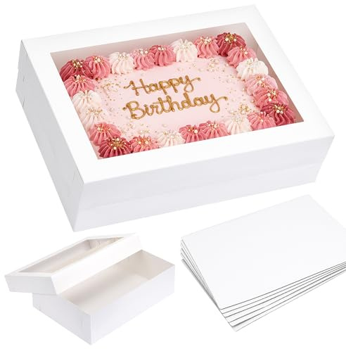 Moretoes 10pcs 14x10x4in Sheet Cake Boxes with Cake Board, White Rectangle Bakery Boxes with Window, for Quarter Sheet Cakes, Donuts, Cupcakes, Brownie&Pie