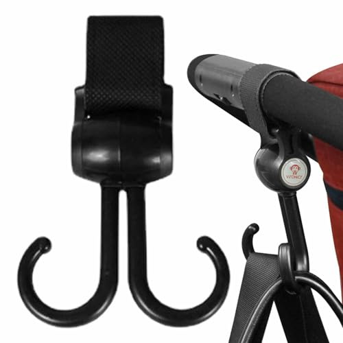 Ganci per passeggino per borse, ganci girevoli a 360 gradi, con cinghie, clip per passeggino, ganci, per mamma, pannolini, borse della spesa, zaini, sedie a rotelle, shopping, organizzazione di viaggi