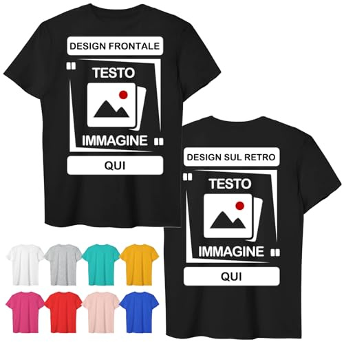 CustomSolo Maglietta Personalizzata con Foto e Testo, Unisex Doppia Faccia T-Shirt Personalizzata per Uomo e Donna, Maglia Personalizzata per Regali, Logo Aziendale, Famiglia, Compleanni, 100% Cotone