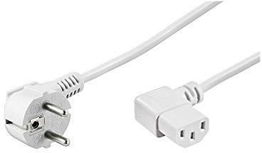 Goobay 95430 IEC-kabel 3 m/90 grader C13 IEC-uttag & säkerhetskontakt/universell PC monitor PC strömkabel C13 vinkelkontakt strömkabel/vit/3 m