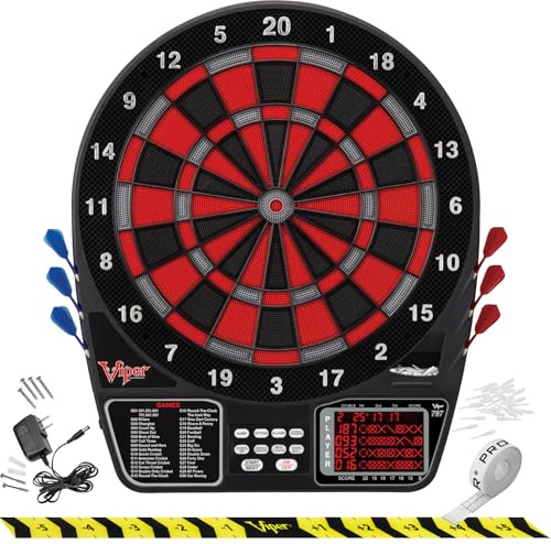 Viper by GLD Products 797 Electronic Dartboard, Quick Access To 301 And Countup From Button Interface, Extended Catch Ring, 11 Square Inch Scoreboard Display, Includes Darts And Extra Tips, 43 Games And 241 Options, Black