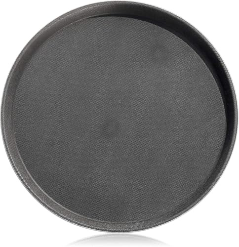 New Star Foodservice Non-Slip Tray, Plastic, Rubber Lined, Round (Black, 14-Inch)