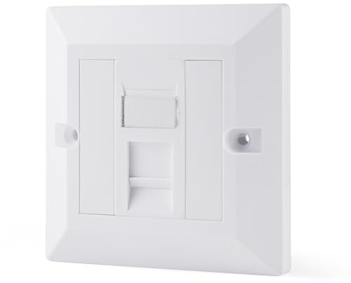 rhinocables CAT6 Ethernet Faceplate | Single 1, Double 2 & Quad 4 RJ45 Gang Wall Sockets | CAT 6 Setup for Printers, VoIP, Phones & More | Network Expansion for Home or Business (1 Port,Pack of 1)