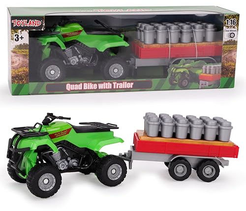 Toyland® Fyrhjuling med släpvagn - Skala 1:16 - Bondgårdsleksaker för pojkar med avtagbar släpvagn - Grönt jordbruksfordon