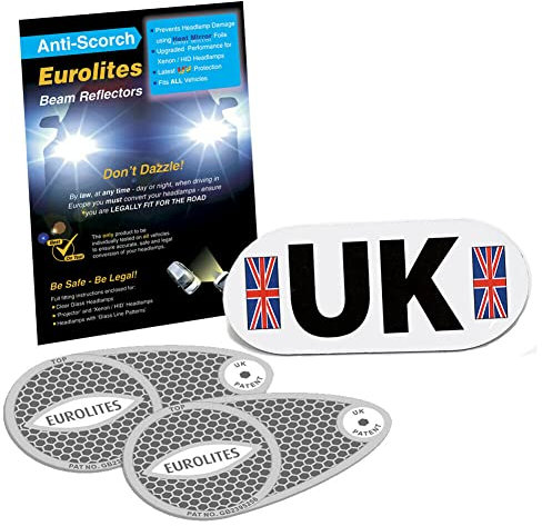 Family Motoring & Leisure Euro Headlamp Beam Deflectors Eurolites Headlight Adaptors + Magnetic UK Plate Silver White Compatible For All Vehicles
