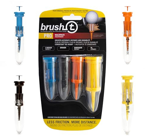 Brush T Lot de 4 Tees de Golf (Bois, conducteur, surdimensionné, XLT) – Faible Friction, Plus de Distance, Hauteur constante