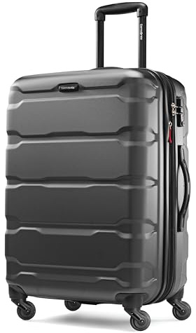 Samsonite Omni PC Hardside Expandable Luggage with Spinner Wheels, Black, Checked-Medium 24-Inch