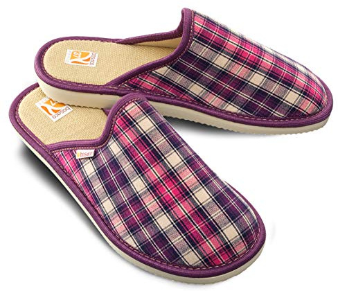 Bosaco Zapatillas De Casa Mujer Pantuflas(39, Checkered Violeta 2)