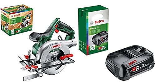Bosch PKS 18 LI Sega Circolare con Batteria al Litio - Corpo Macchina + 2.5 Ah Accessorio Power 4All Batteria al Litio da 18 V