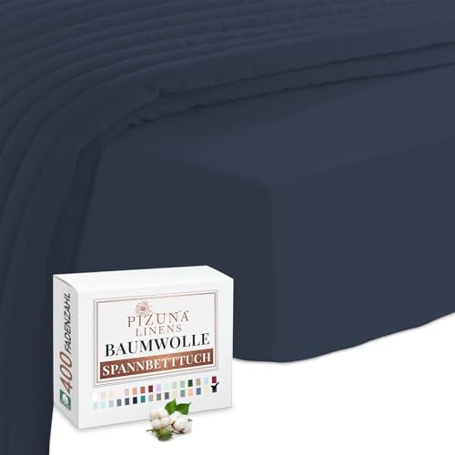 Pizuna 400 Fadenzahl Baumwolle spannbettlaken 110x200-120x200cm Dunkel Blau, 100% Langstapelige Baumwolle Spannbetttuch, Weiche Mako Satin-Webart passt bis zu 40 cm Matratzenhöhe