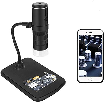 Microscope numérique sans fil, caméra microscope USB WiFi portable, loupe 1000x avec support avec 8 LED réglables pour téléphones portables et tablettes Android iOS Windows