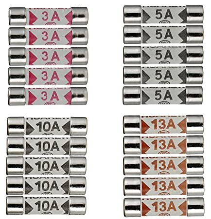 HUAREW 4 Values 20 Pcs 6.3x25 mm BS1362 3 5 10 13 A amp 240 V volt 0.248x0.984 Inch Ceramic Tube Fuses Assortment Kit