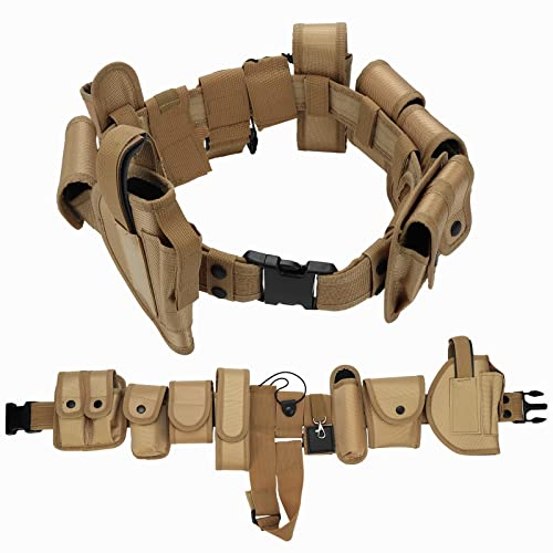 KEESIN 10 in 1 Utility Tactical Belt Multifunktionale Outdoor-Gürteltasche Patrouillenausrüstung für die Polizeiwache Sicherheitsjagd mit 9 Komponentenbeuteln(Khaki)