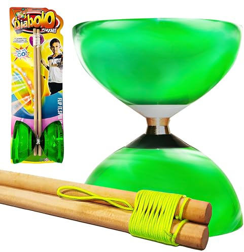 xwin sportseries Children Colour Diabolo with light sound wooden sticks LED Light Up Diablo String Diablo Stick Indoor Outdoor Play Set Diablo For Kids, Juggling Toy for Fitness and Tricks (Green)