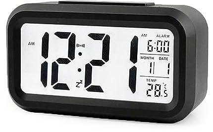 WANGCL Sveglia digitale 12/24 ore su 24 comodino con retroilluminazione display LCD calendario data e display temperatura (nero
