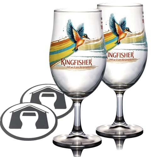 GarageBar Verre martin-pêcheur | Verre à bière nucléé | Produit officiel | Livré avec 2 tapis d'égouttement de bière (2, pinte/591 ml)