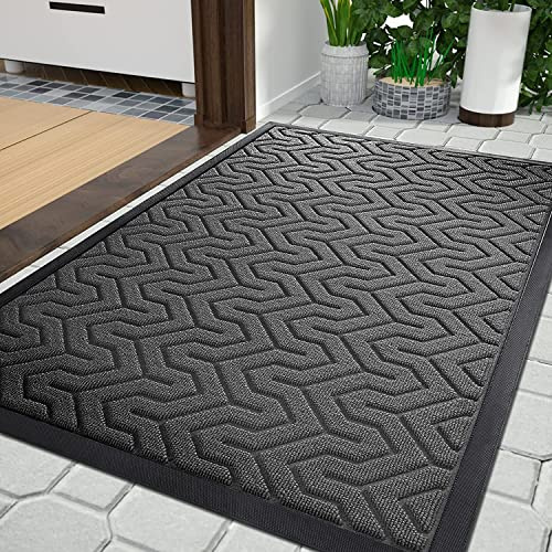 Yimobra Fußmatte für die Vordertür, strapazierfähige Ganzjahres-Fußmatte für den Eingangsbereich des Hauses, der Garage und des Gartens, Rutschfester Naturkautschuk, 75 x 43 cm, Grau