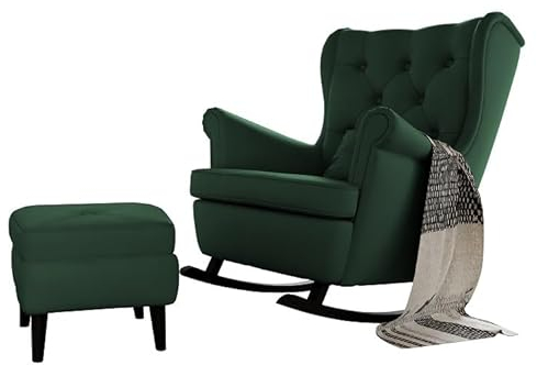 GREKPOL Schaukelsessel mit Hocker Ohrensessel Relaxliege Fernsehsessel Liegesessel gepolstert (10 Knöpfe, Amor Velvet 4311)