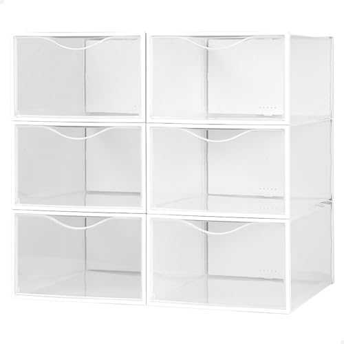 AKTIVE Max Home Schuhkartons aus Kunststoff, 6er-Set Aufbewahrungsboxen, 23 x 33,5 x 14,5 cm, stapelbar, kippsicher, bis Größe 44, transparent, Schuhkarton aus Kunststoff (16548)