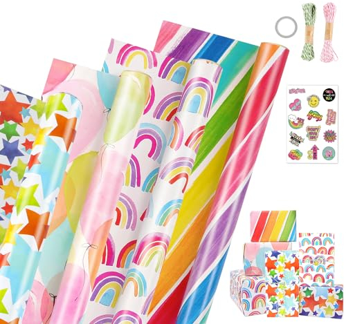 Geschenkpapier Geburtstag, 43 X 300cm Wrapping Paper Geschenk Papier Geburtstag Weihnachtenr für Kdinder Mädchen