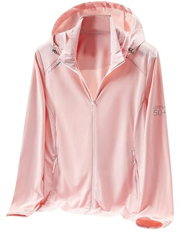 Women's UPF 50+ Sun Protection Jacket Hooded Cooling Shirt for Women with Pocket, Pink, Medium