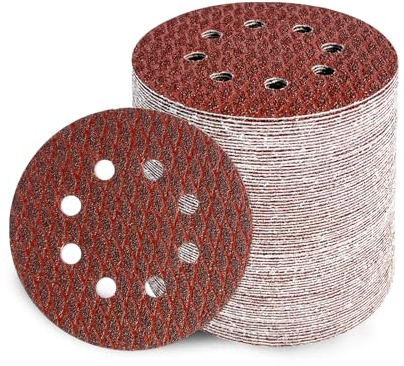GEOGIEEW 80 Piezas Discos Para Lijas 125mm, 60/80/120/150/180/240/320/400 Granos Lija Circular con 8 Agujeros Para Lijadora Excéntrica y Lijadora Orbital