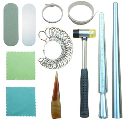 AIDIRui Ringgrößen-Werkzeuge, Ringherstellungs-Set mit Ringdorn, rundes Modell, Metallstab, Gummi-Juwelierhammer und Polierwerkzeugen