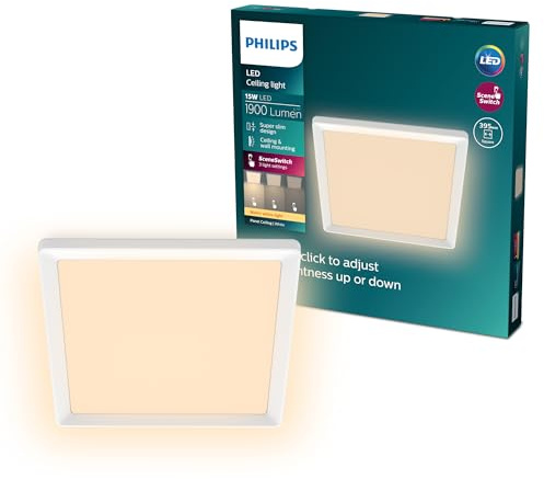Philips LED SceneSwitch Deckenleuchte (15 W), rechteckig (40x40cm), mit warmweißen Licht, dimmbar, weiß