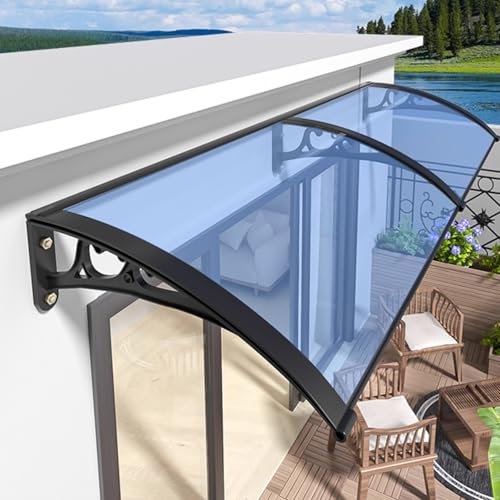 Zlovne Auvent de Porte d'Entrée,Marquise de Porte d’Entrée avec Protection UV Contre la Pluie et la Neige,Auvent de Véranda avec Panneau en Polycarbonate et Cadre en Aluminium (60x180cm/24 x71,Blue)