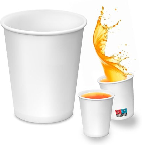Caffetti 50 vasos desechables grandes de papel para agua, 210 ml, desechables, de cartón reciclable, para bebidas calientes, bebidas, llevar, fiestas, oficina, color blanco