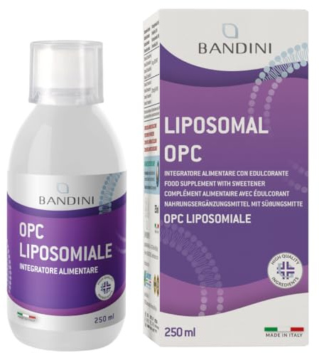 Bandini® OPC Liposomal Liquide 250ml - Extrait de pépins de raisin 95% OPC (200mg par dose) - Absorption optimale avec technologie liposomale - Supplément antioxydant naturel puissant - Pour 25 jours