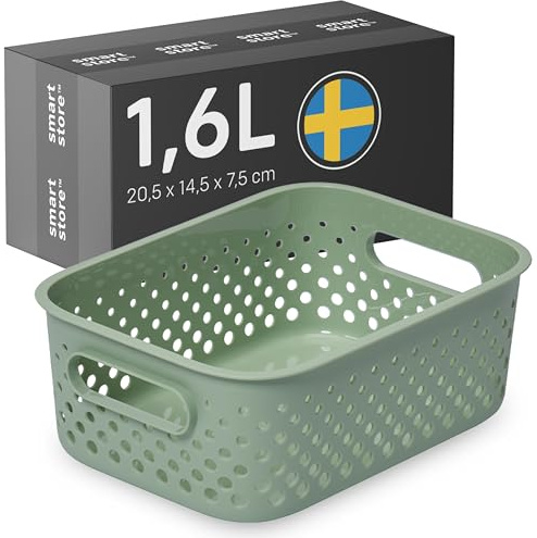 SmartStore Cestino portaoggetti piccolo, 1,6 l, verde, per cucina, bagno, ufficio, giocattoli, cestino con manici, impilabile, 20,5 x 14,5 x 7,5 cm