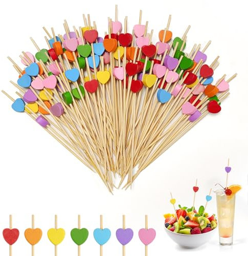 Minfuerang 100 Stück Cocktailspieße Holz,Fingerfood Spieße,Cocktail Deko Zubehör,12cm Zahnstocher,Bunt Cocktail Sticks für Geburtstag,Hochzeit,Party(Stile1)